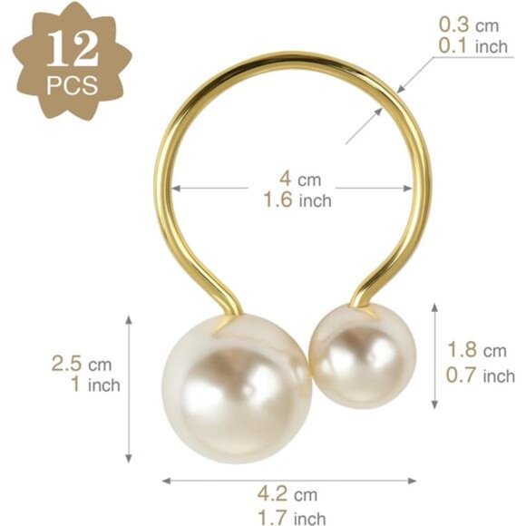 KESOTE Set of 12 Pearl Napkin Rings, Gold Napkin Ring Holders for Formal - Picture 3 of 7